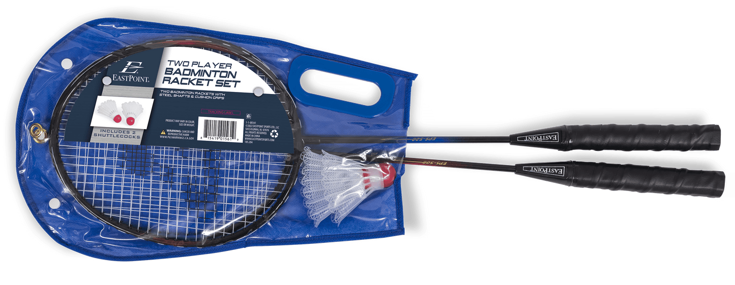 2 Player Badminton Racket Set; 2 Rackets with Steel Shafts, 2 Shuttlecock Birdies