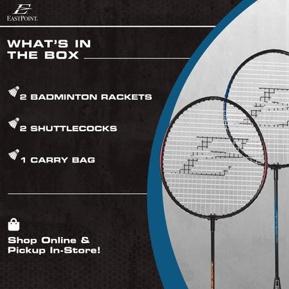 2 Player Badminton Racket Set; 2 Rackets with Steel Shafts, 2 Shuttlecock Birdies