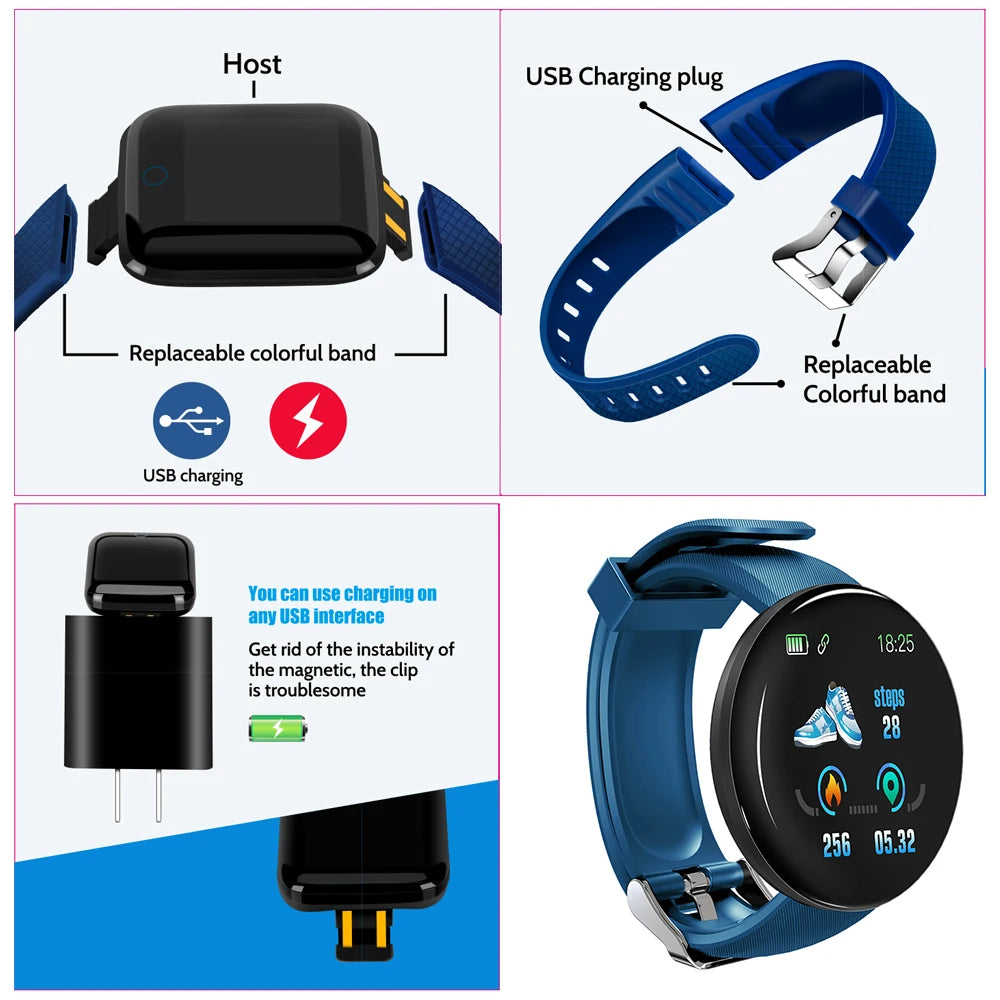 D18S Smart Watch Round Blood Pressure Heart Rate Monitor Men Fitness Tracker SmartWatch Android IOS Women Sport Electron Clock